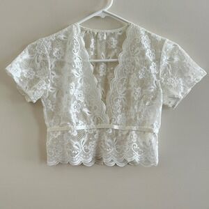 Floral Sheer Lace  Cropped Top Small Fairy Cottage Coquette Feminine Festival